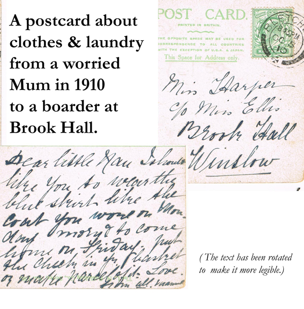 Postcard to Miss Harper at Brook Hall